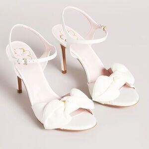 Ted Baker Heevia Moire satin bow heeled sandals- Ivory size 6.5 wedding shoes